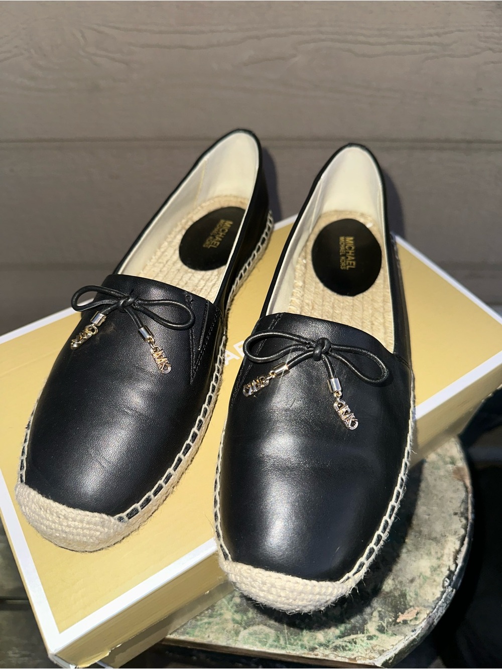 Michael Kors Black Leather Espadrille Loafers